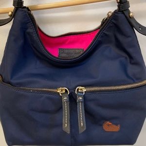 Dooney & Burke Shoulder Bag. Navy Canvas Hot Pink Interior.